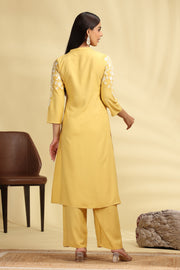Yellow Embroidered Rayon A Line Kurta Pant Co ord Set for women