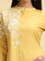 Yellow Embroidered Rayon A Line Kurta Pant Co ord Set for women
