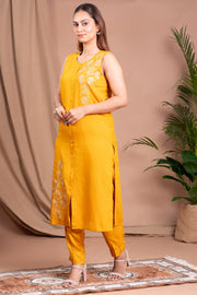 Yellow Embroidered Straight Co ord Set