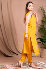 Yellow Embroidered Straight Co ord Set
