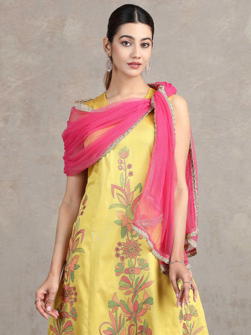 Yellow Floral Embroidered A-Line Co-ord Set