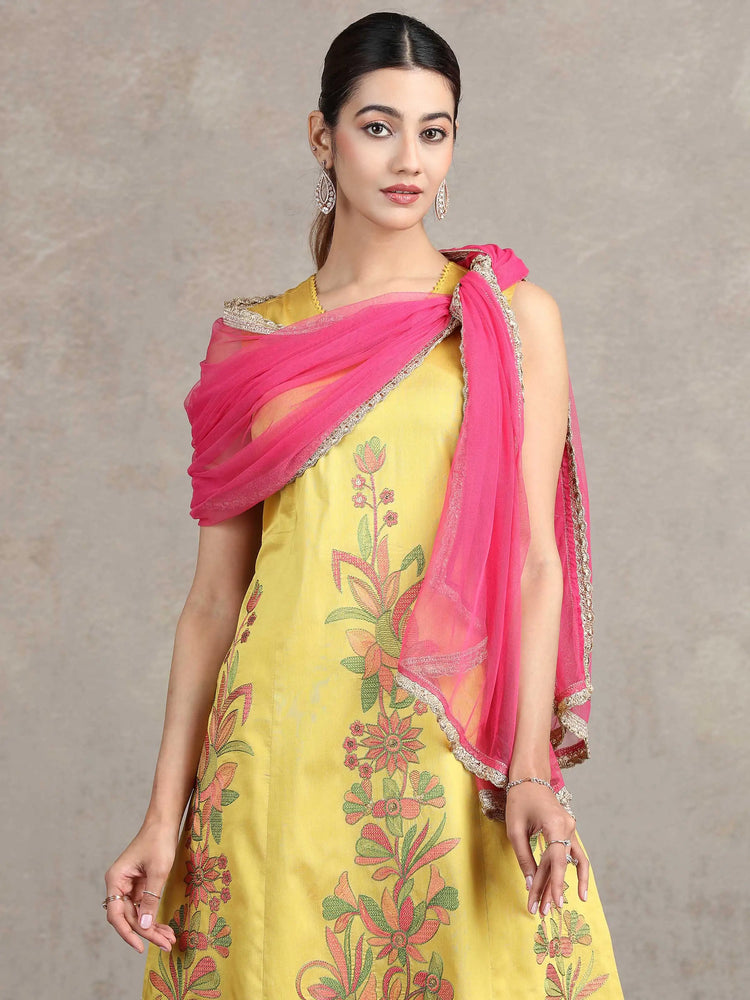 Yellow Floral Embroidered A-Line Co-ord Set