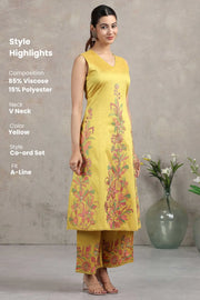 Yellow Floral Embroidered A-Line Co-ord Set