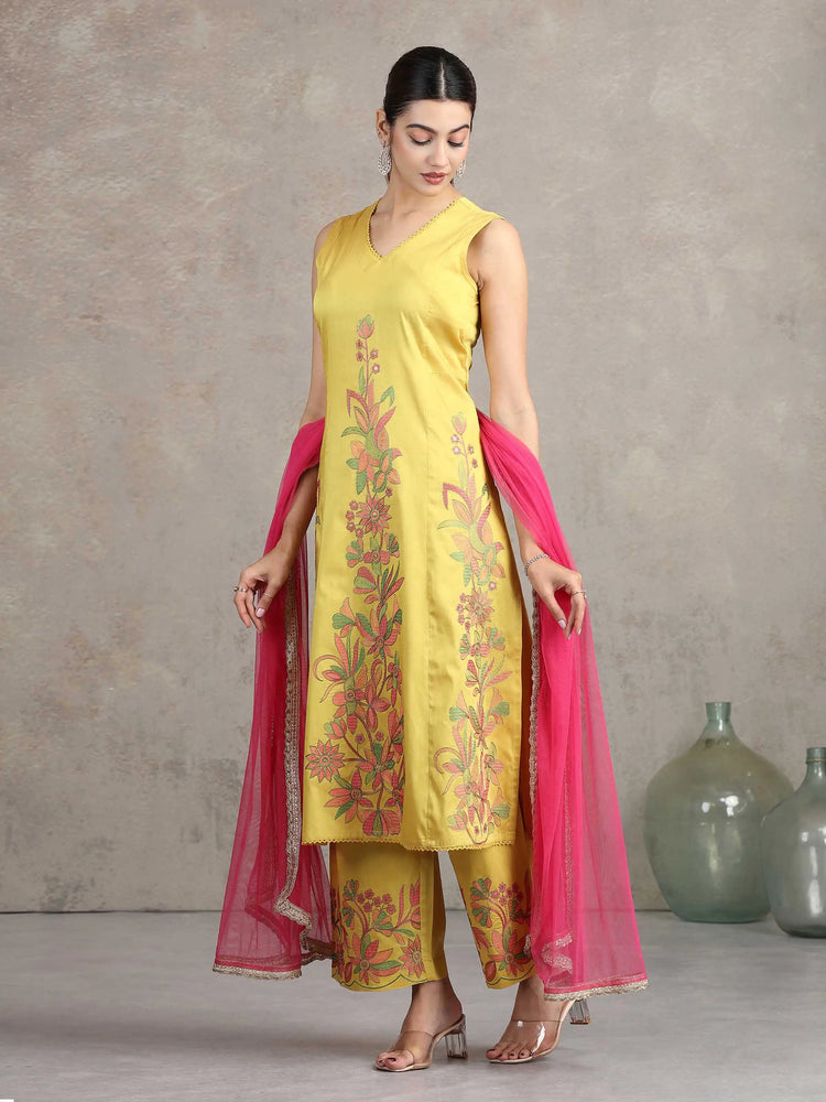 Yellow Floral Embroidered A-Line Co-ord Set