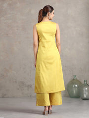 Yellow Floral Embroidered A-Line Co-ord Set