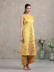 Yellow Floral Embroidered A-Line Co-ord Set