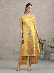 Yellow Floral Embroidered A-Line Co-ord Set