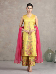 Yellow Floral Embroidered A-Line Co-ord Set
