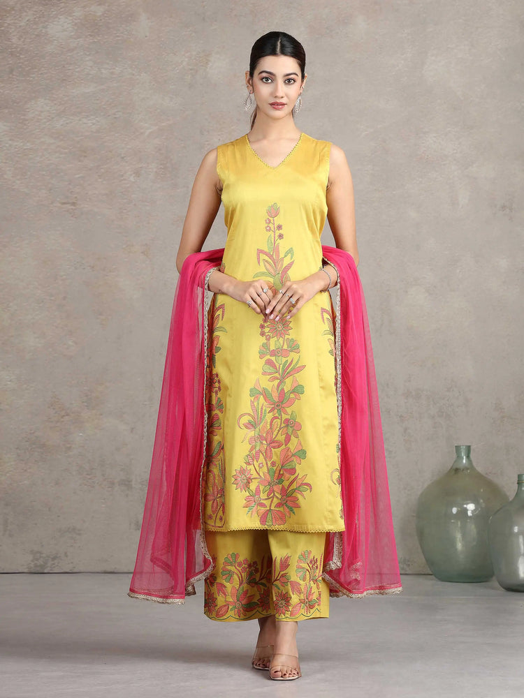 Yellow Floral Embroidered A-Line Co-ord Set