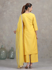 Yellow Floral Embroidered A-Line Ethnic Set