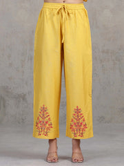 Yellow Floral Embroidered A-Line Ethnic Set