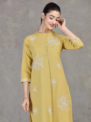 Yellow Floral Embroidered Straight Kurta