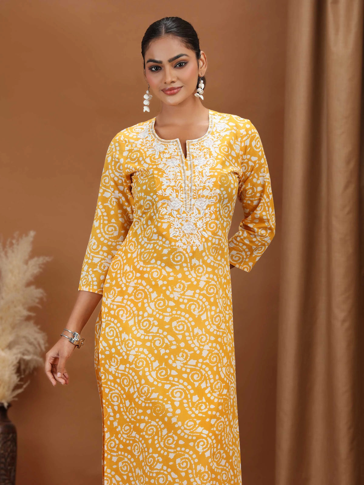 Yellow Embroidered Straight Kurta