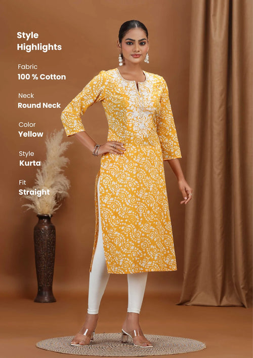 Yellow Embroidered Straight Kurta
