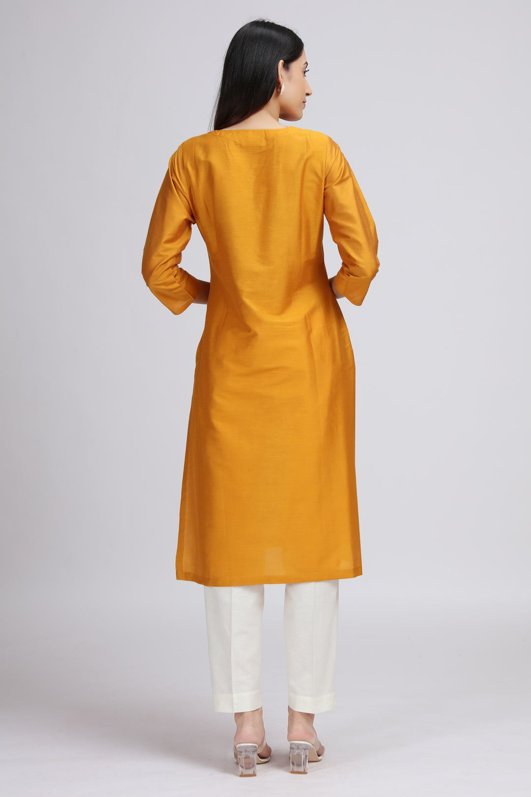 Yellow Floral Embroidered Straight Kurta