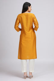 Yellow Floral Embroidered Straight Kurta