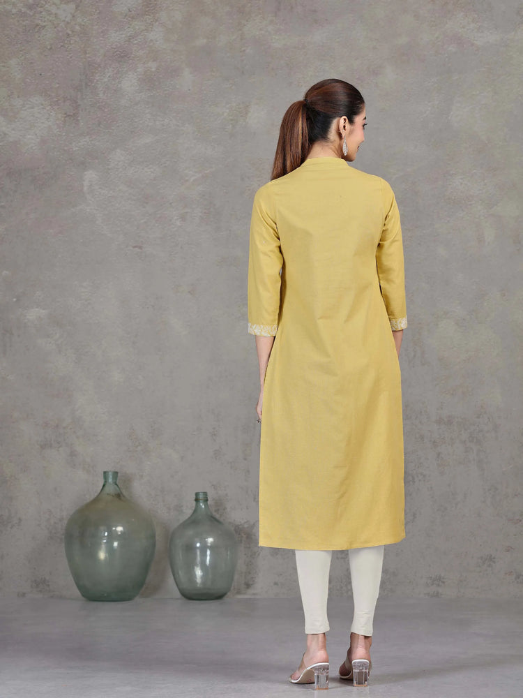 Yellow Floral Embroidered Straight Kurta
