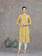 Yellow Floral Embroidered Straight Kurta