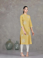 Yellow Floral Embroidered Straight Kurta