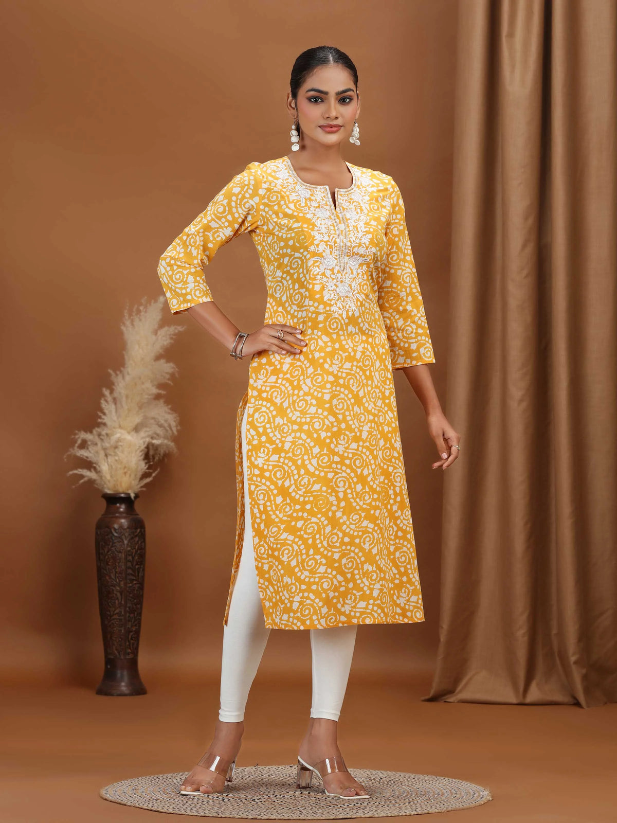 Yellow Embroidered Straight Kurta