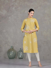 Yellow Floral Embroidered Straight Kurta