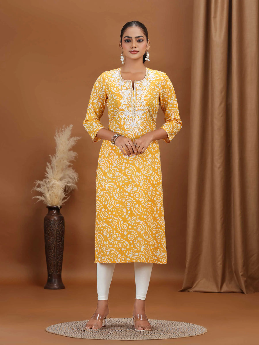 Yellow Embroidered Straight Kurta