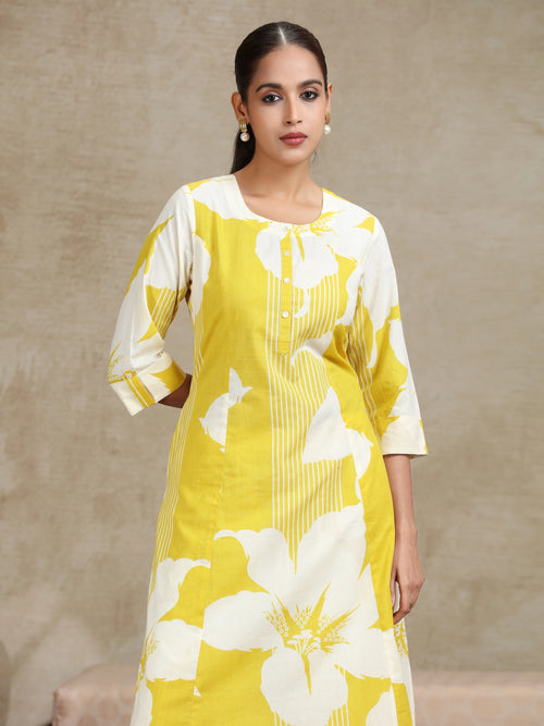 Yellow Floral Printed A-Line Co-ord Set