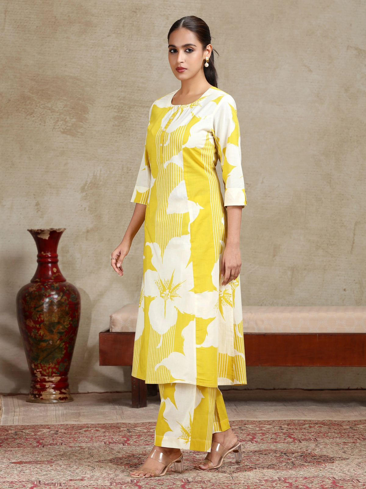 Yellow Floral Printed A-Line Co-ord Set