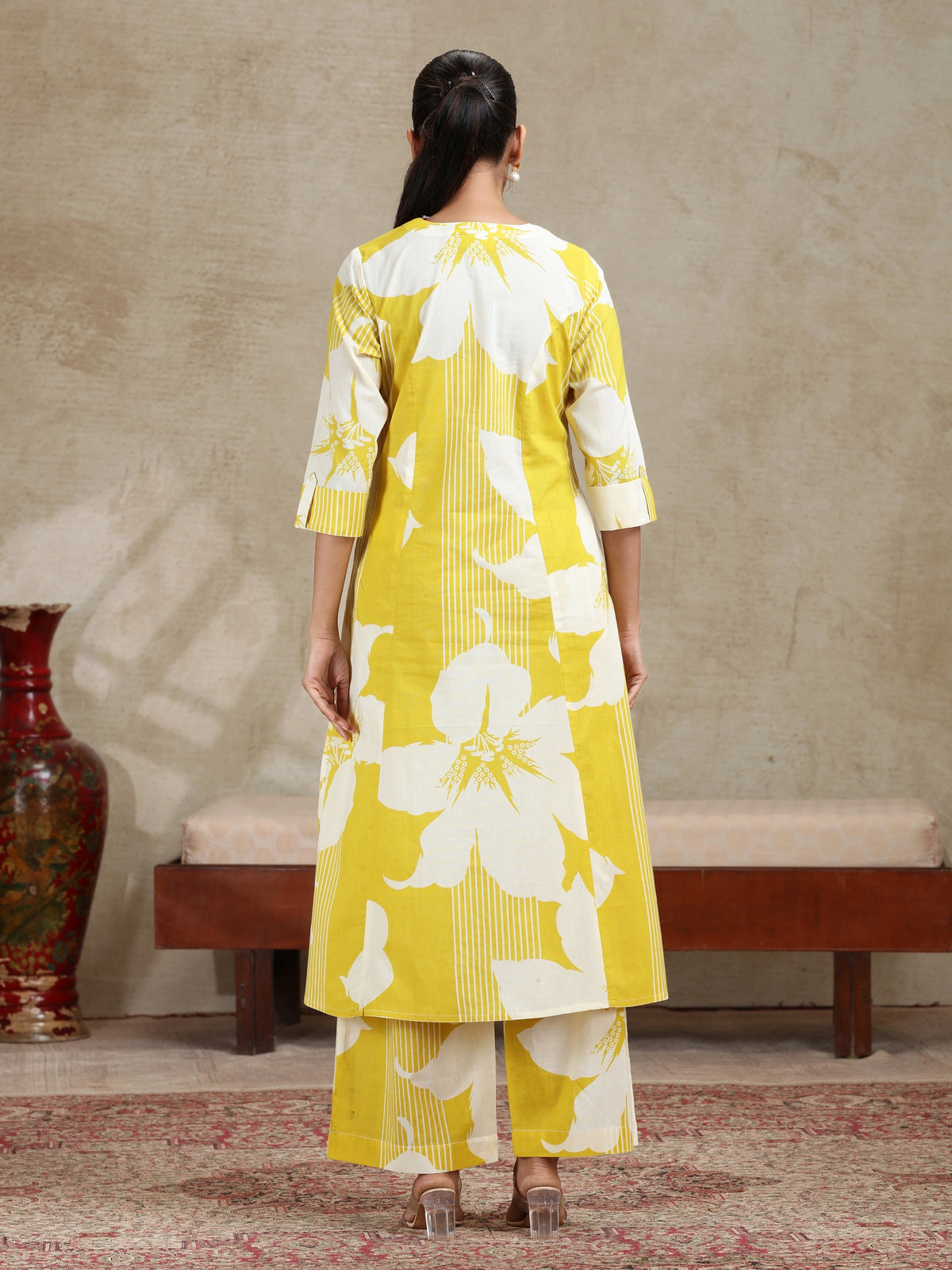 Yellow Floral Printed A-Line Co-ord Set