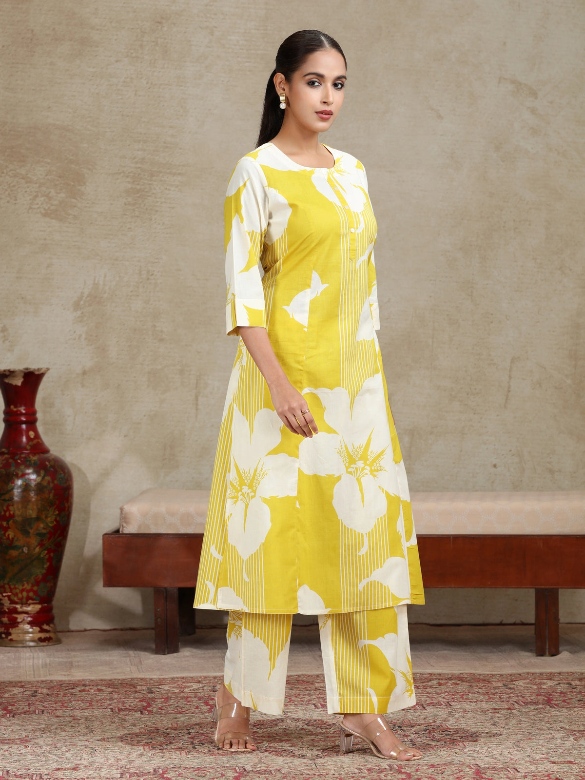 Yellow Floral Printed A-Line Co-ord Set