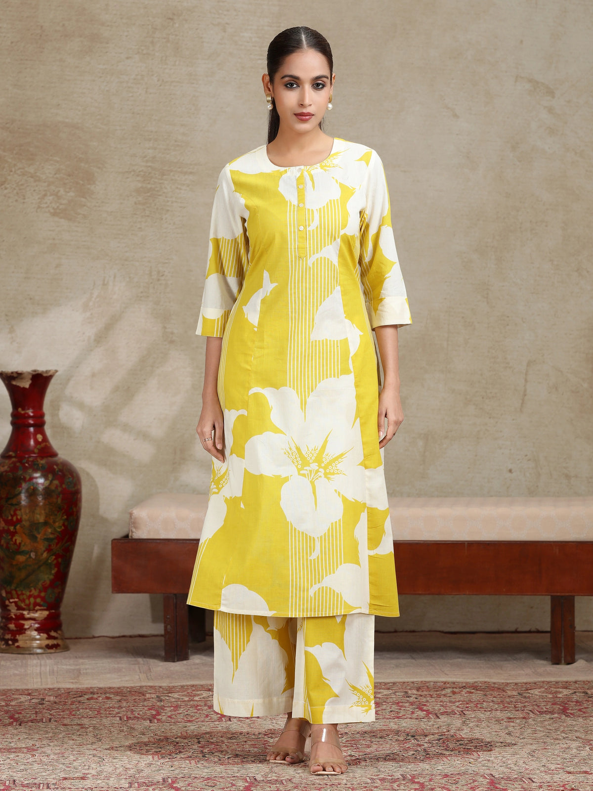 Yellow Floral Printed A-Line Co-ord Set