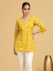 Yellow Floral Printed Straight Tunic