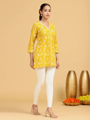 Yellow Floral Printed Straight Tunic