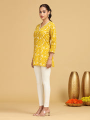 Yellow Floral Printed Straight Tunic