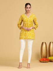Yellow Floral Printed Straight Tunic