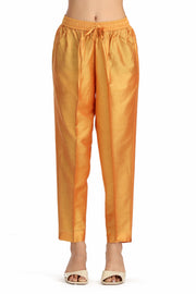 Mustard PolySilk Embroidered A Line Kurta Pant and Dupatta Suit Set