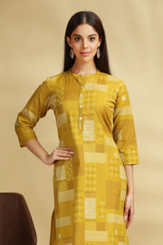 Yellow Printed Cotton Straight Kurta for women