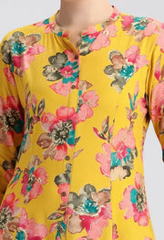 Yellow Rayon Printed Straight Kurta Pant Co ord Set