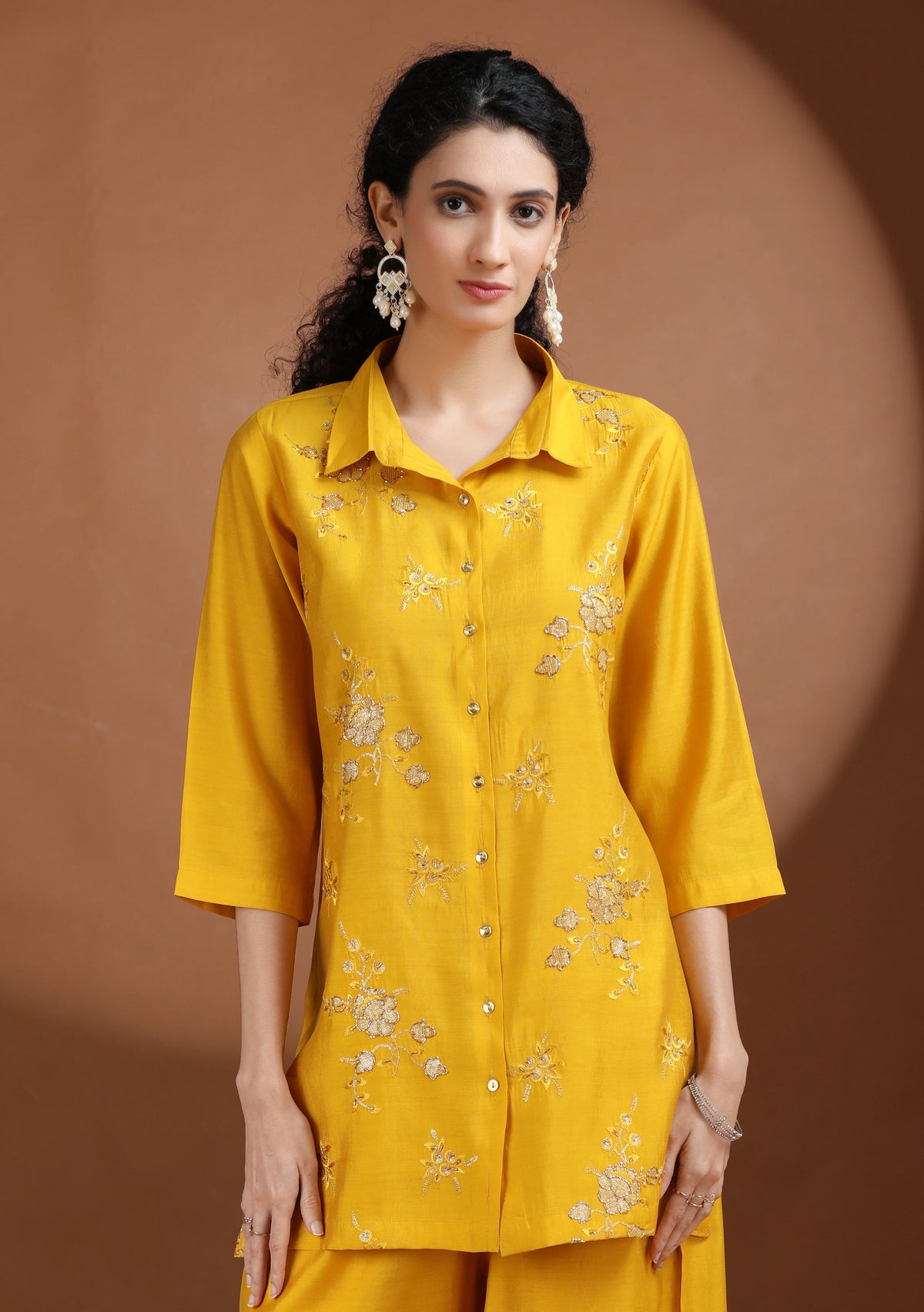 Yellow Sequin Embellished Straight Co-ord Set