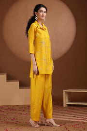 Yellow Sequin Embellished Straight Co-ord Set