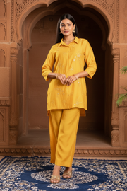 Yellow Sequin Embellished Straight Co-ord Set