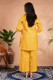 Yellow Sequin Embellished Straight Co-ord Set