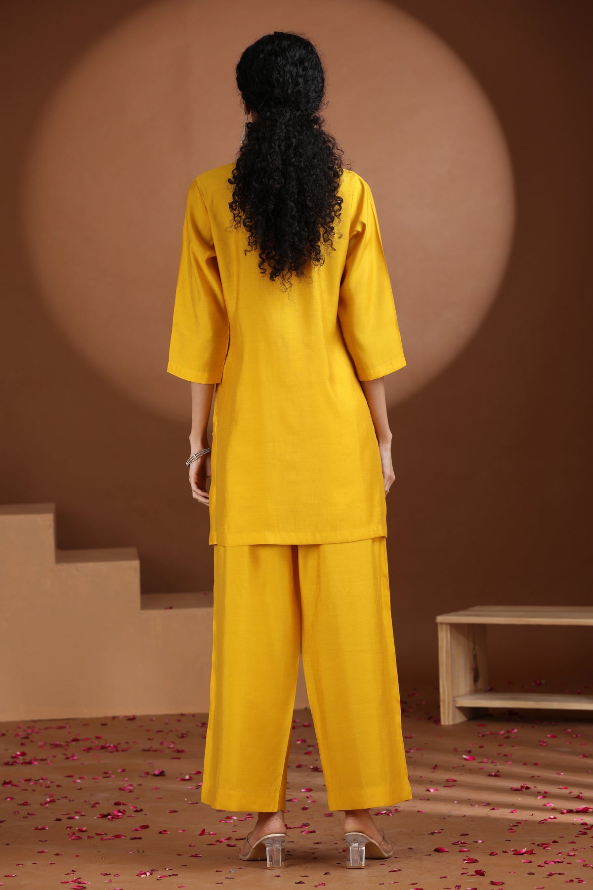 Yellow Sequin Embellished Straight Co-ord Set