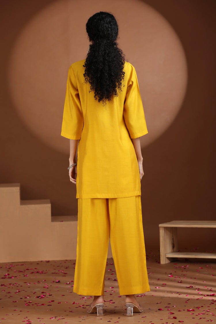 Yellow Sequin Embellished Straight Co-ord Set