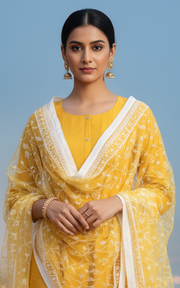 Yellow Solid A-Line Ethnic Set