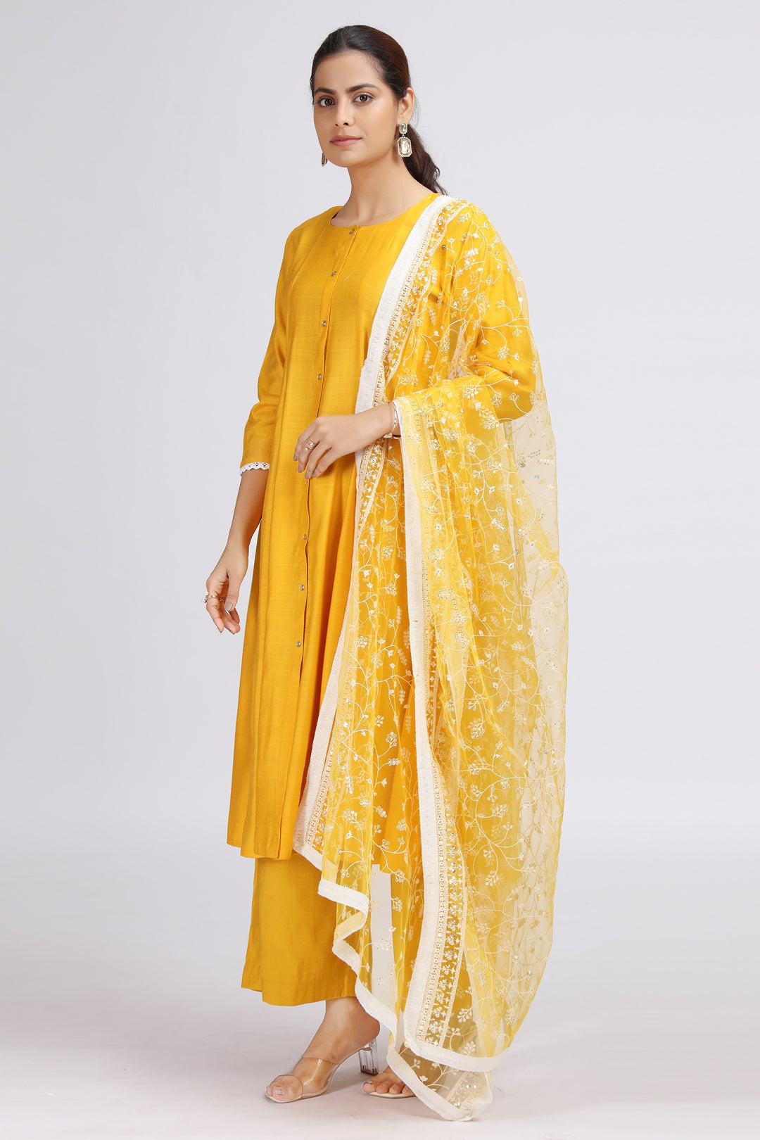 Yellow Solid A-Line Ethnic Set