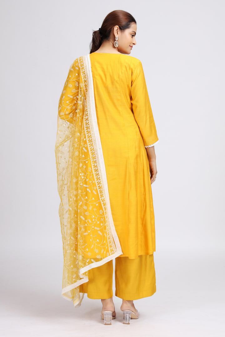 Yellow Solid A-Line Ethnic Set