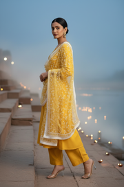 Yellow Solid A-Line Ethnic Set