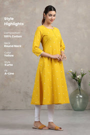Yellow Yarn-dyed A-Line Kurta