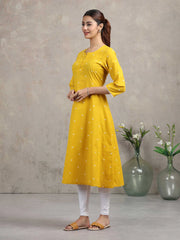 Yellow Yarn-dyed A-Line Kurta